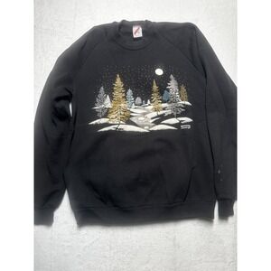 Vintage 1980s Outdoor Landscape Winter 80s Crewneck Pullover XL Sweatshirt Black